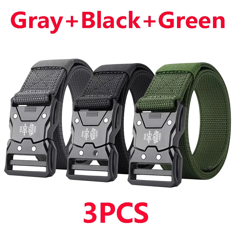 Men's Tactical Belt Versatile Durable Nylon Canvas Belt Outdoor Hunting Automatic Buckle Military Training Pants Belt for Men