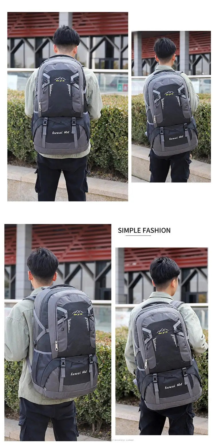 Outdoor Travel Backpack 60L Large Capacity Men's Women's Climbing Bag Luggage Multifunctional Bookbag Lightweight Waterproof