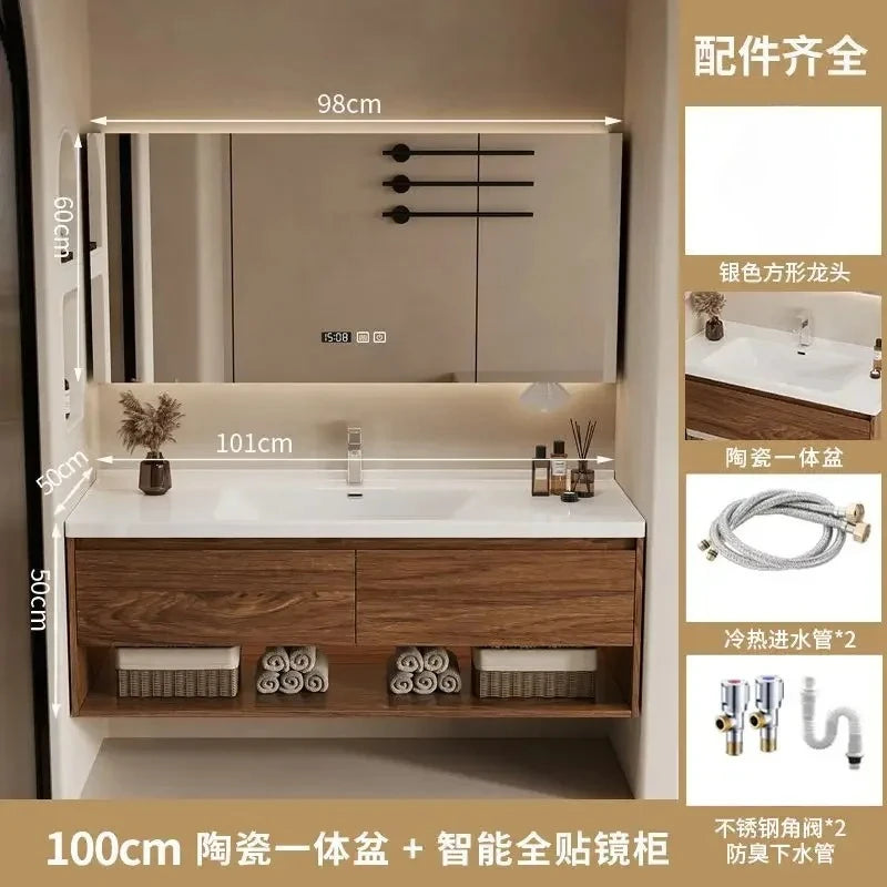 Wall Mounted Bathroom Vanity with Sink Combo Modern Wood Bathroom Vanity Set with Top Basin Storage Cabinet Wood Home Furniture