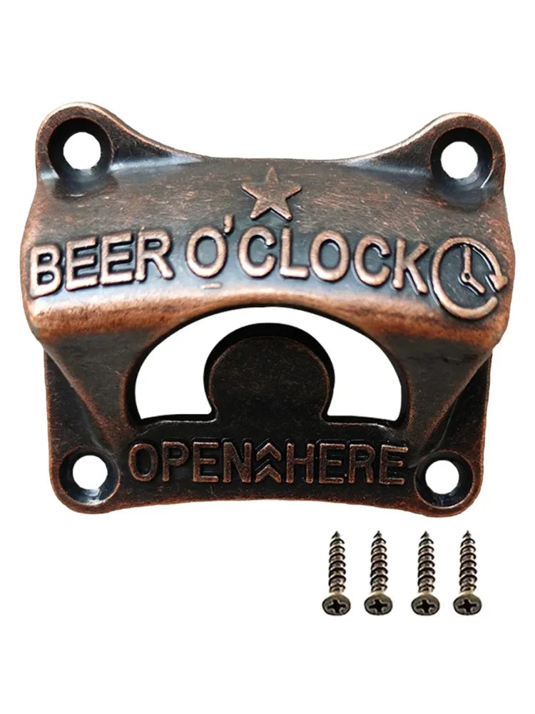 1pc Beer O' Clock Bottle Opener Wall Mounted Retro Beer Opener Tool for BBQ DIY Crafting Solid Beer Opener Tools Kitchen Gadgets