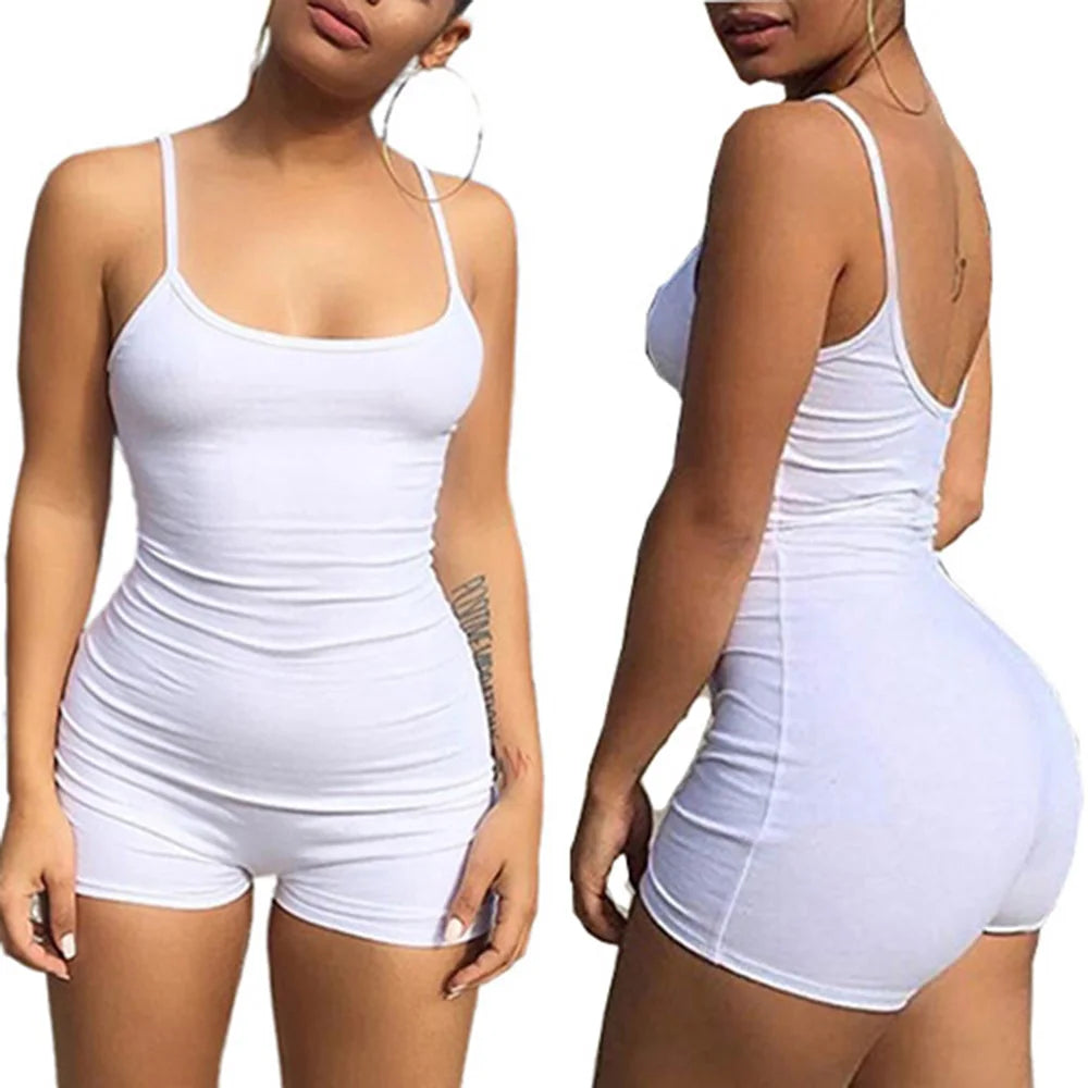 Women Spaghetti Rompers for Women Sexy Condole Super Short Playsuits Summer Solid Shorts Strap Low-Cut Back Romper