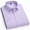 Men Formal Shirt Short Sleeve Office Solid Color Striped Fashion Business Pocket White Social Shirt Men's Clothing 5XL 6XL