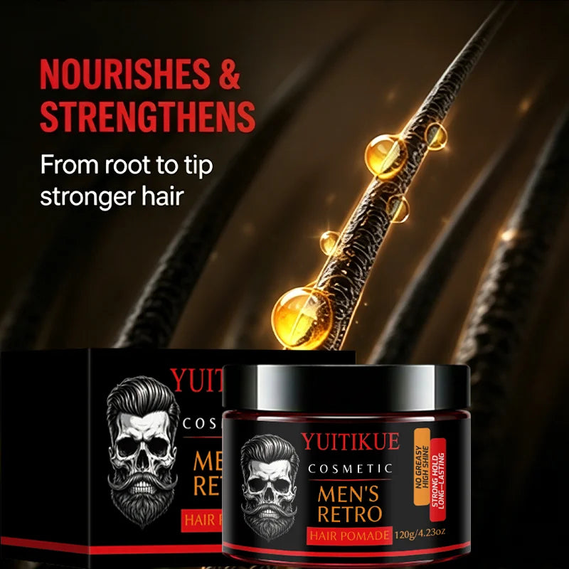 YUITIKUE Retro Men Hair Pomade All Day Strong Hold Windproof Nourish Hair Root To Tip Non Greasy High Shine Styling Wax