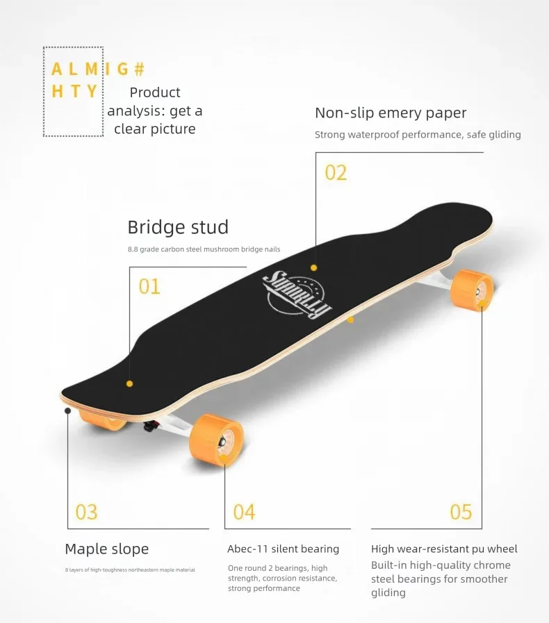 Beginner skateboard, longboard, women’s and men’s adult and student cruiser board, dance board, four‑wheel skateboard for teens