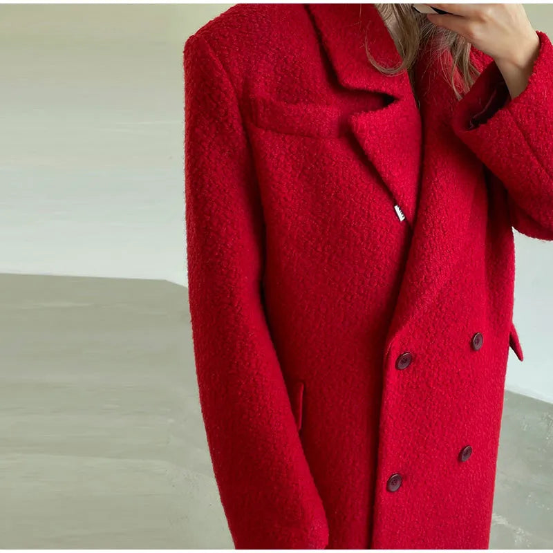 Women's Long Overcoats Lapel Full Sleeve Oversized Woolen Coats Autumn Female Double Breasted Solid Loose Jackets New Outerwears