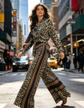Summer Retro Print For Women Suit Chic and Elegant Outifits Top+High Waist Wide Leg Pleated Long Pants 2 Piece Set 2026