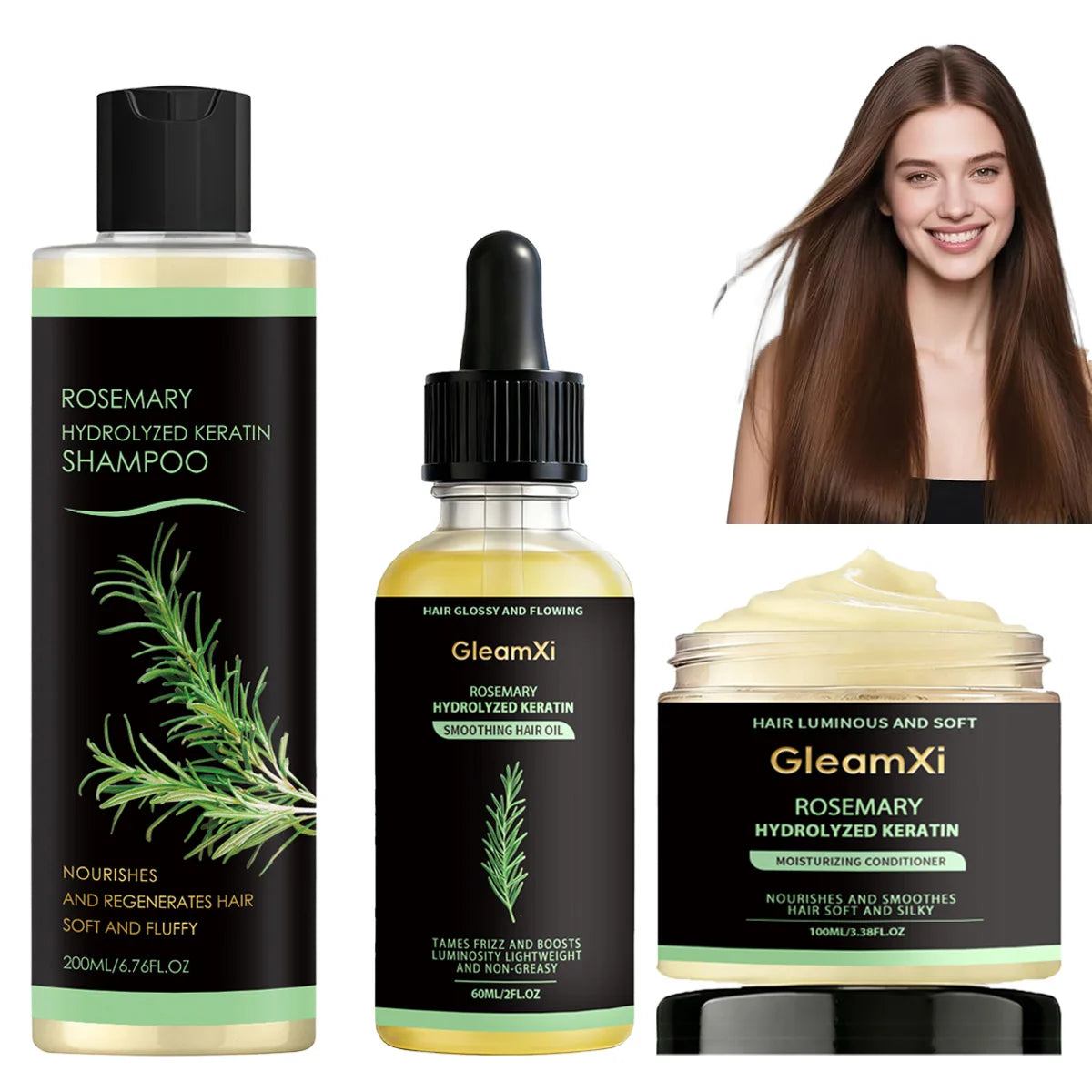 Rosemary Hair Growth Shampoo/Conditioner/Essential Oil Hydrolyzed Keratin Natural Extract of Rosemary Nourishes Regenerates Hair