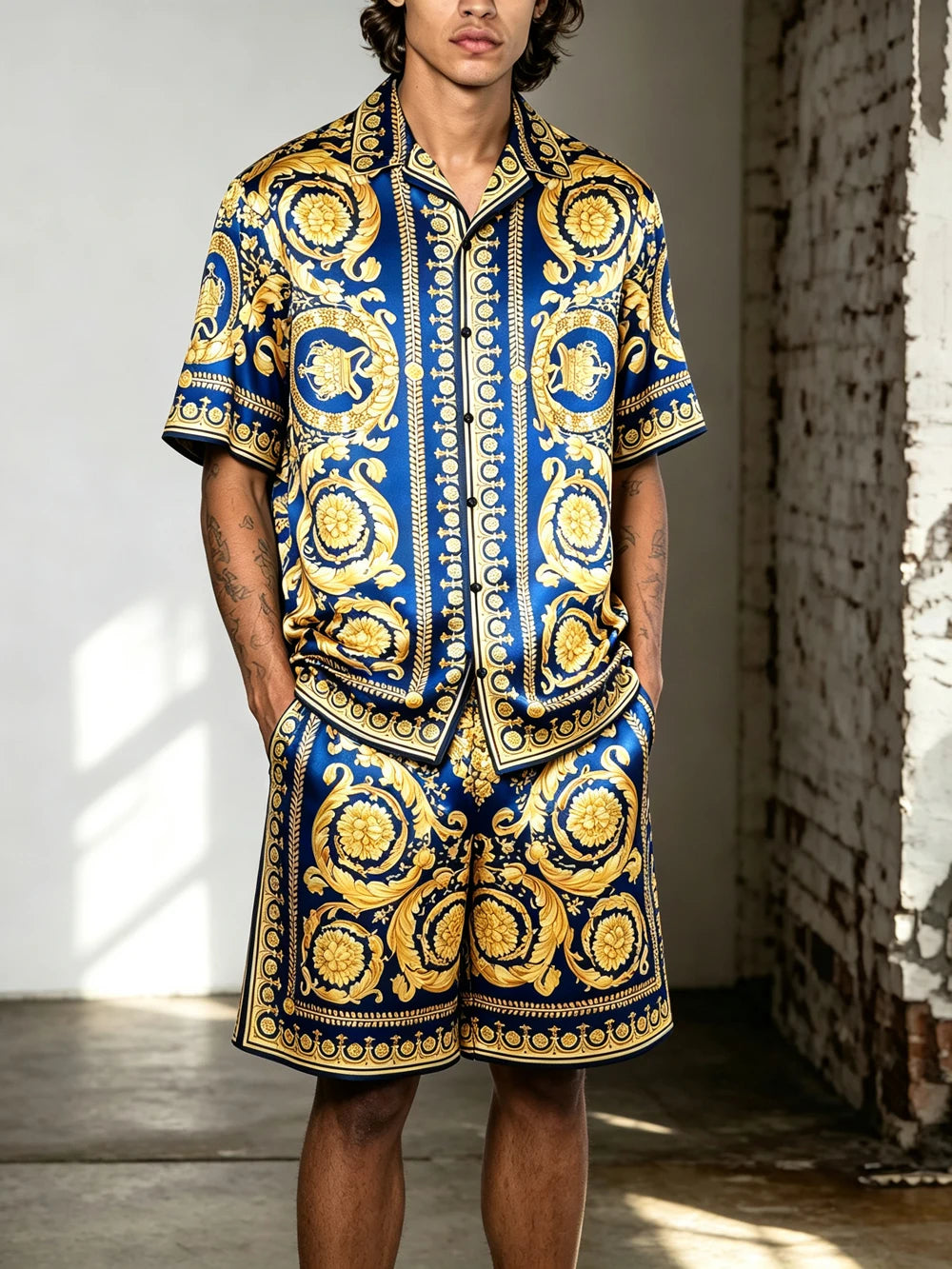 2026 Men's Summer New Smooth Polyester Shirt, Baroque Color-Printed Shirt Gift for Men for Festivals Parties Fast Shipping