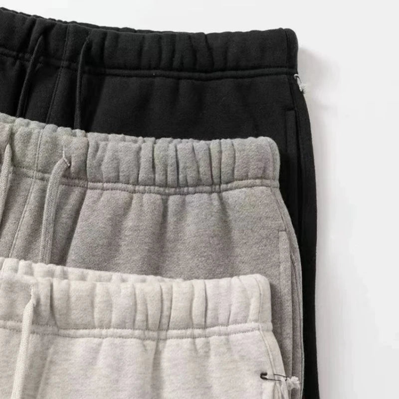Fashion Double Line Matching Set Men's Drawstring Pants Luxury Design Plush Letter Pants High Street Couple Oversized Pants Set