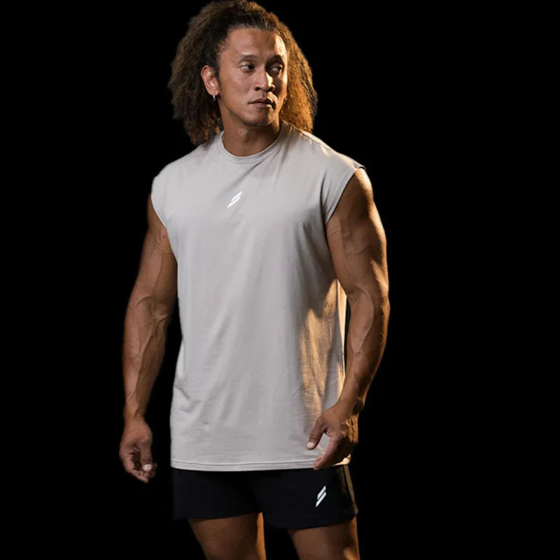 Summer Fitness Sports Tank Top Men's Breathable Loose Fit Training Sleeveless T-shirt Quick Drying vest male Fitness Clothing