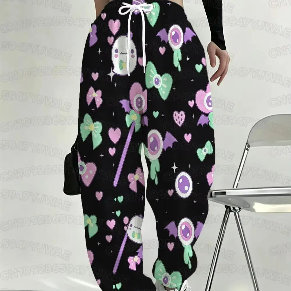 Spring and Autumn Women's Men's Gothic Hip Hop Yami Kawaii Y2K Skull Print Street Style Casual  Long Jogger Pants