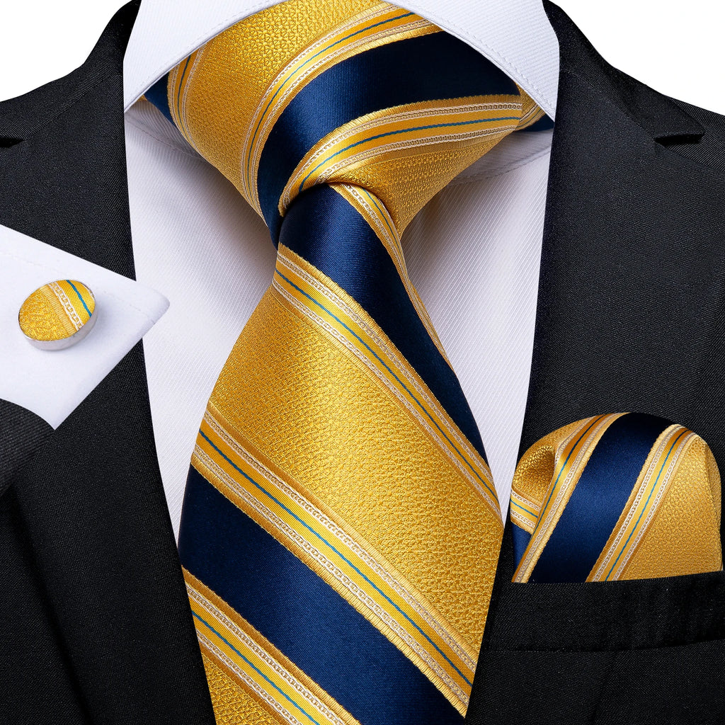8cm Men's Polyester Ties Pocket Square Cufflinks Green Gold Paisley Wedding Party Accessories Necktie Gift