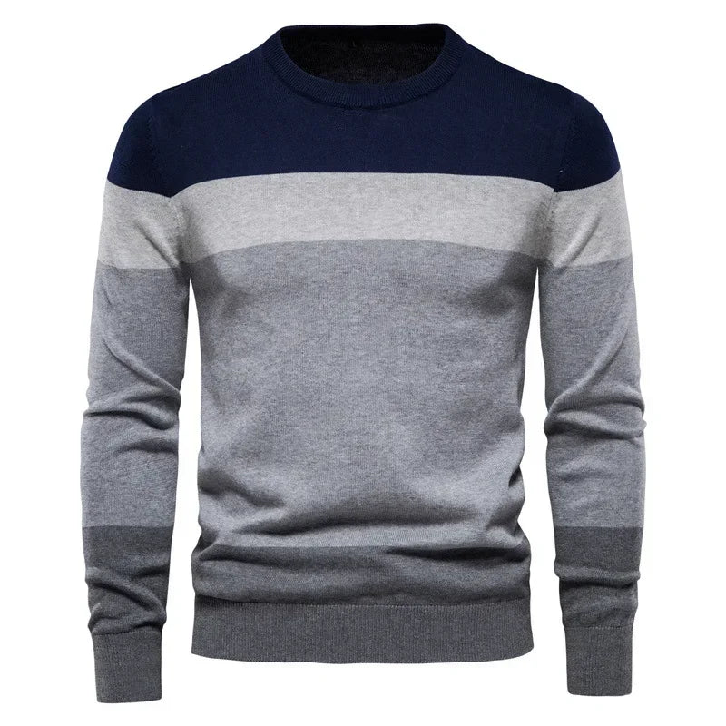 Pop European And American Young Men's Casual Knitted Sweater. New Autumn And Winter Style Striped Pullover Base Layer.