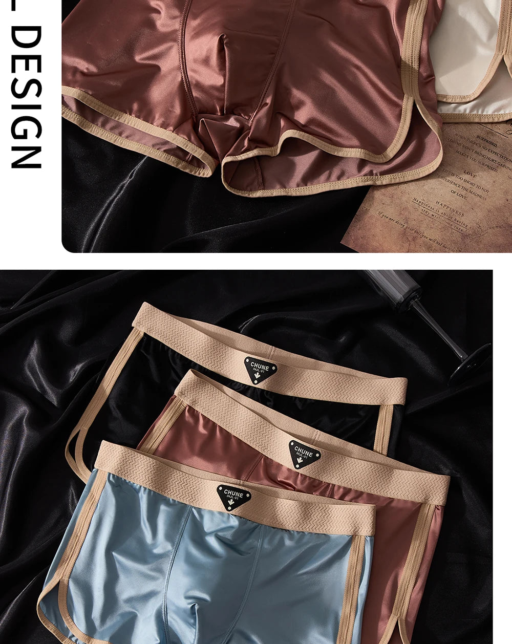 3PCS/Pack Luxury Ice Silk Satin-like Men's Underpants Double-layer Silk Crotch Panties Hygroscopic Breathable Underwear for Man