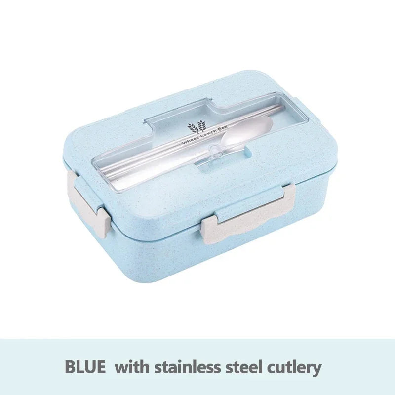 Microwave Lunch Box Wheat Straw Bento Box With Dinnerware Food Storage Container Children Kids School Office Portable Bento Box