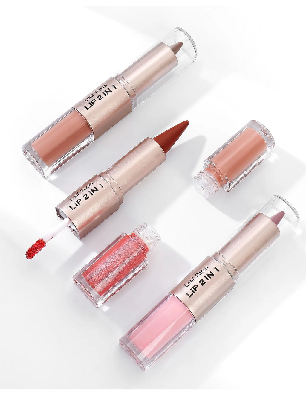 2IN1 Tapered Gradient Lipliner Pen Nude Brown Mirror Glass Lip Gloss Matte Lip Liner Waterproof Lip Contour Non Stick Makeup