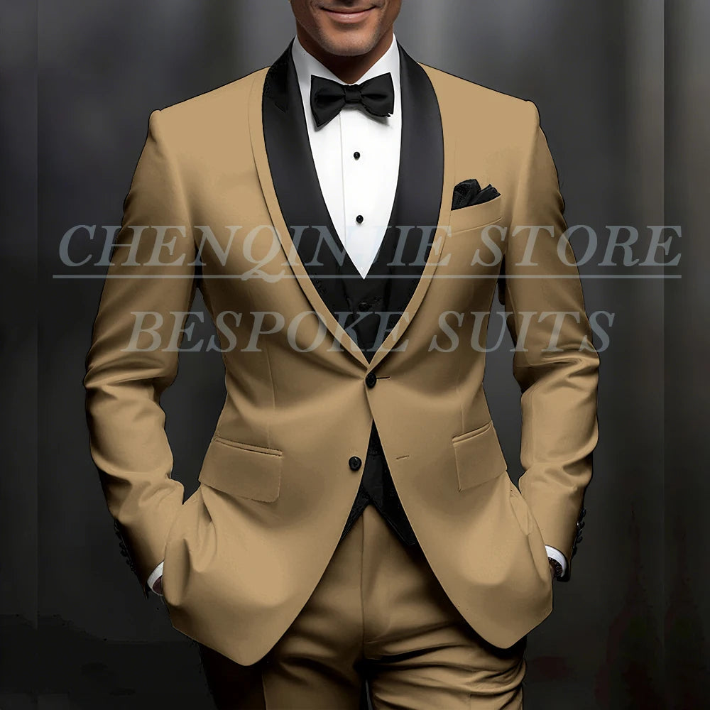 Formal Wedding Men's Suits Customzied Single Breasted Shawl Lapel Slim Fit 3 Piece Jacket Pants Vest for Wedding Male Clothing