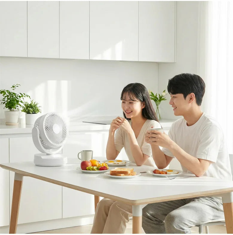 Air circulator fan, USB mini fan, quiet operation, long battery life, small oscillating rechargeable fan, portable.