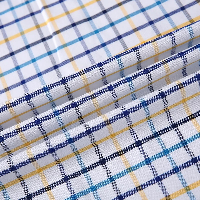 2025 Men's Social Shirt Pure Cotton Oxford Luxury Brand Thin Soft Buttoned Plaid Formal Work Western Clothing