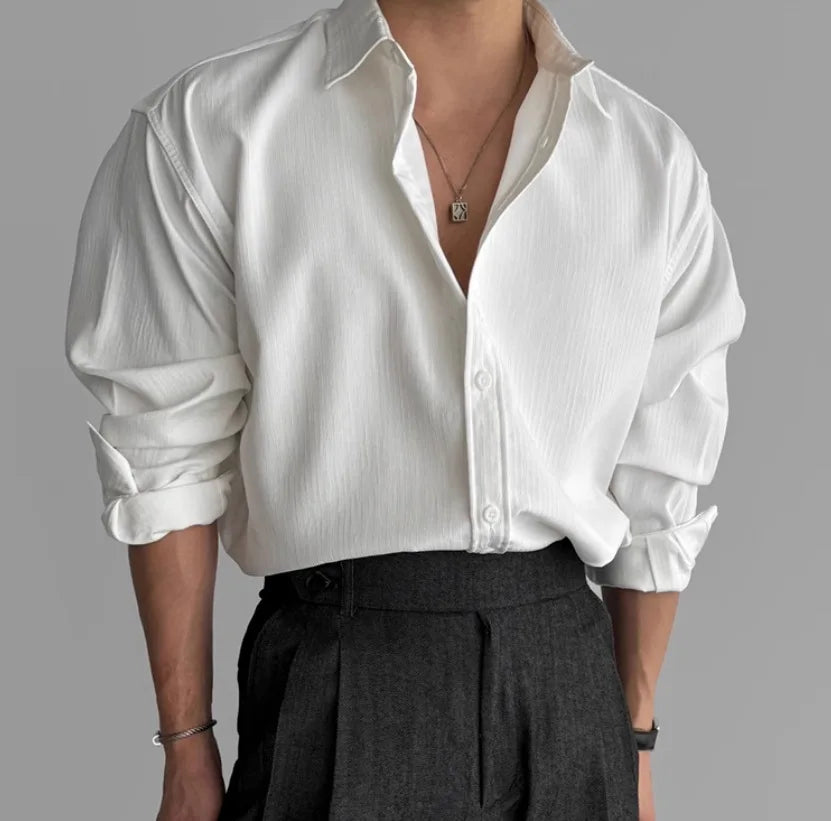 Men's High-quality Business Casual Shirts，High-end Texture Solid-color Shirts, Breathable  Loose Long-sleeved Shirts for Spring