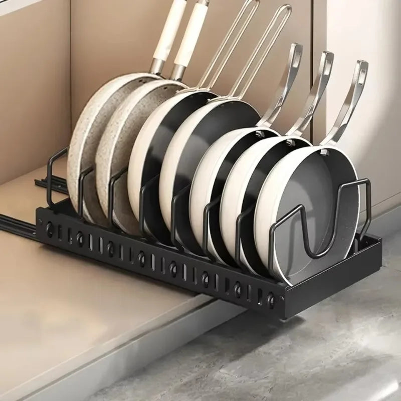Kitchen Cabinet Pull Out Tray Organizer with Slide Rails Adjustable Storage Rack for Pots Pans and Dishes