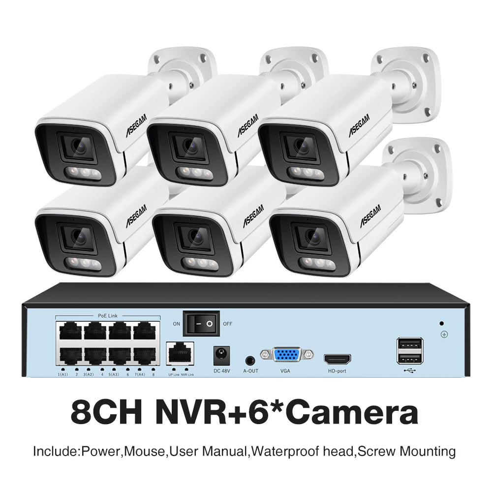 New 4K Security Camera System 8MP Audio Mic CCTV POE NVR AI Color Night Home Video Surveillance Camera Outdoor Set