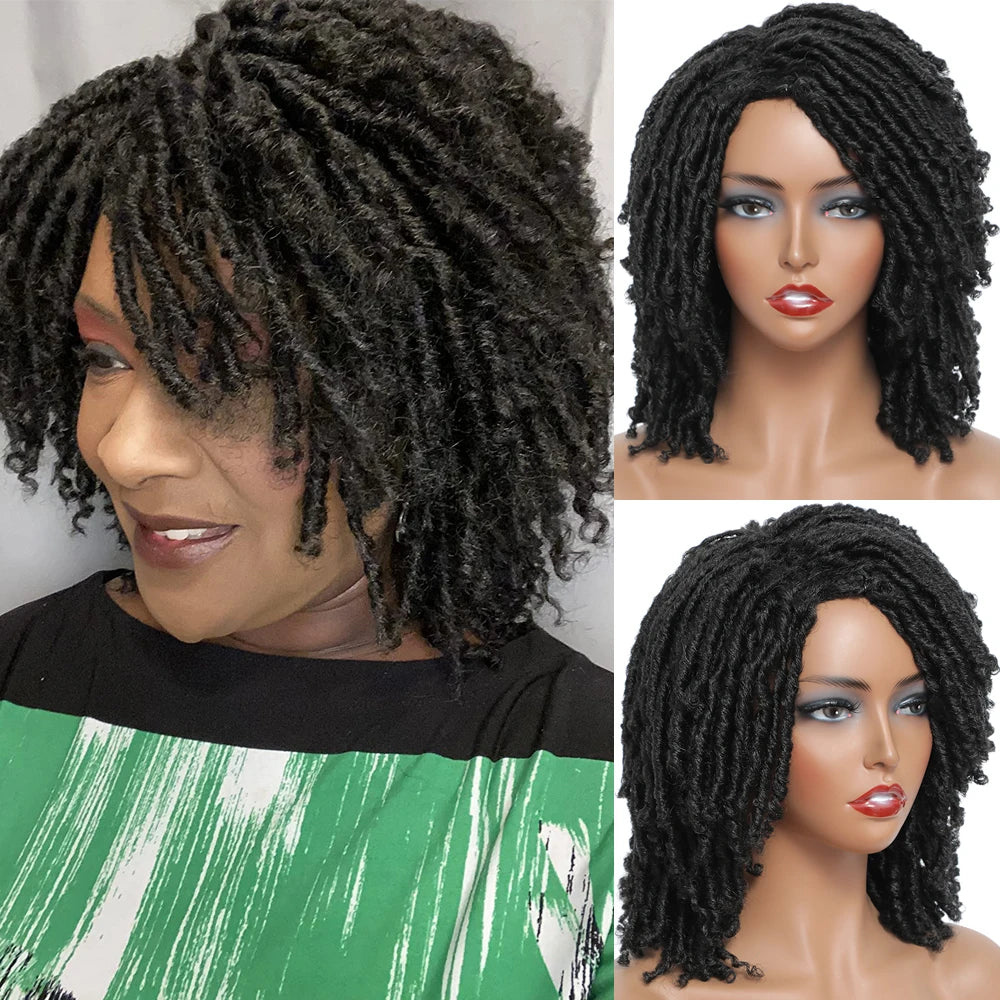 Short Dreadlock Wig Twist Braided Wigs for Black Women and Men Boho Afro Curly Synthetic Wig Faux Locs Braided Crochet Hair Wigs