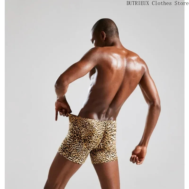 Sexy Wild Leopard Print Slim Fit Men's Casual Shorts Beach Vacation Quick Drying Swim Shorts Home Men's Shorts Pajama Pants Gym