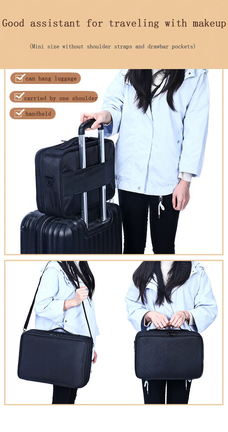 Large Capacity Makeup Case - 3 Sizes Cosmetic Organizer Brush Bag Barber Train Case for Makeup Artists Hair Cutter Sets