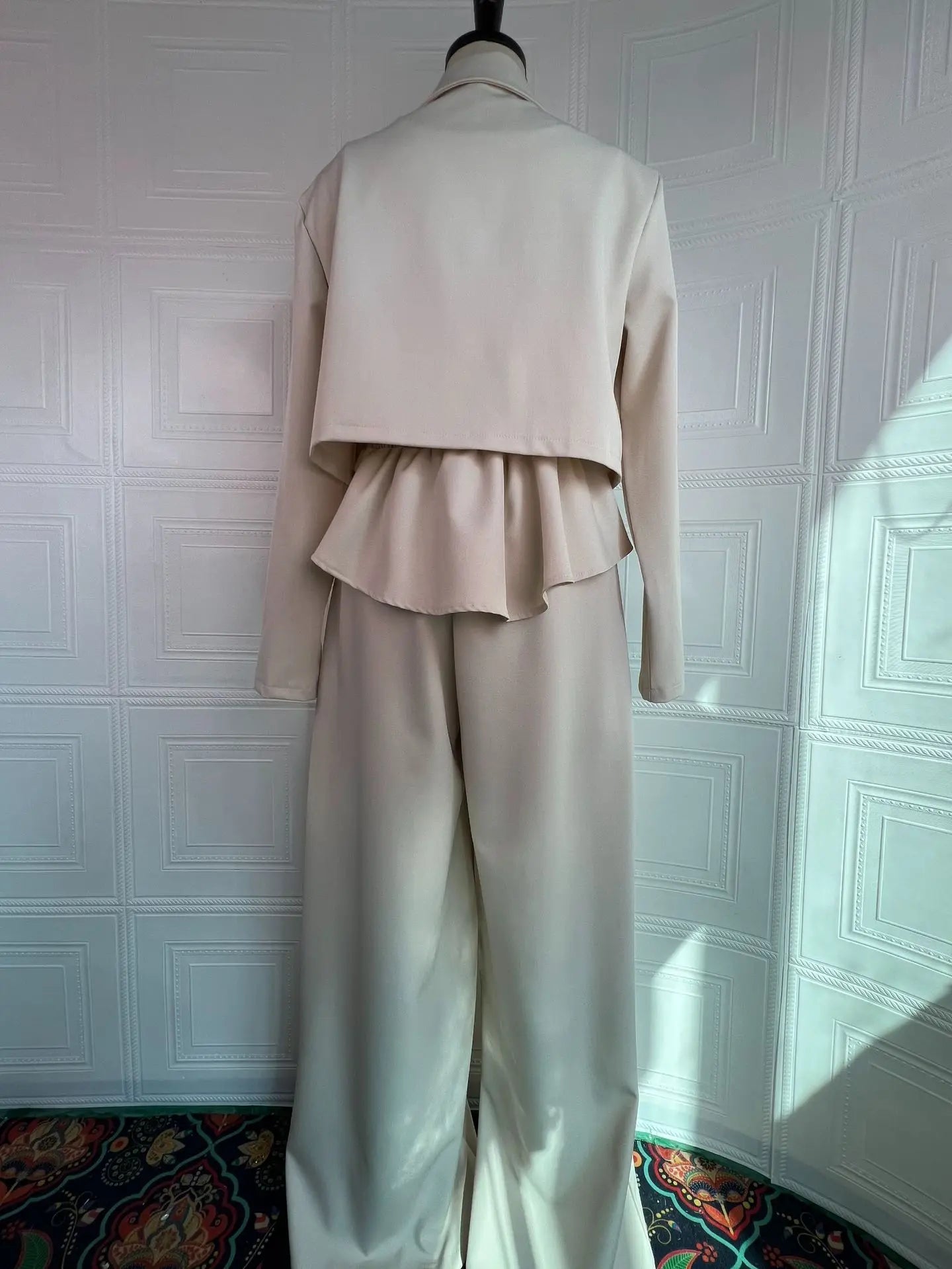 Pant Set Women 3 Piece Sets Lapel Full Sleeve Blazers Plain Sling Top Wide Leg Long Pants Splice Y2k Streetwear Work Summer 2026