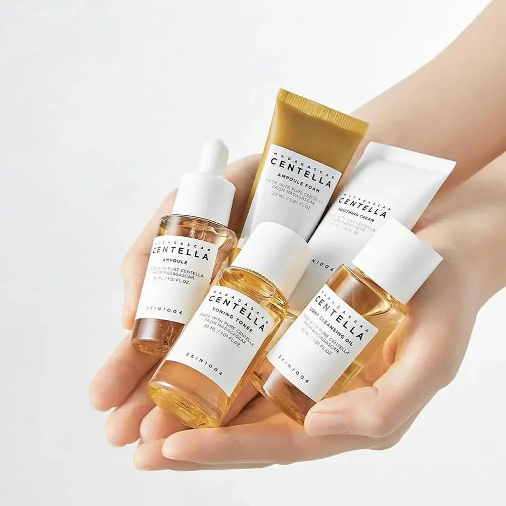 SKIN1004 Madagascar Centella Asiatica Skin Care Set 5pcs Facial Cleansing Oil Foam Ampoule Toner Cream Soothing Whitening Kit