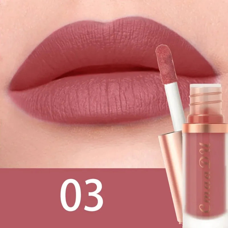 12 Colors Matte Velvet Lip Glaze Waterproof Liquid Lipstick Nude Brown Moisturizing Long Lasting Non-stick Cup Lip Gloss Makeup