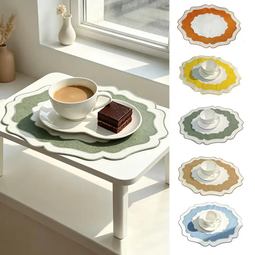 Textured Placemat Scalloped Linen Placemat Dining Table Mat Machine Washable Wrinkle Free Dining Placemat for Home Farmhouse Kit