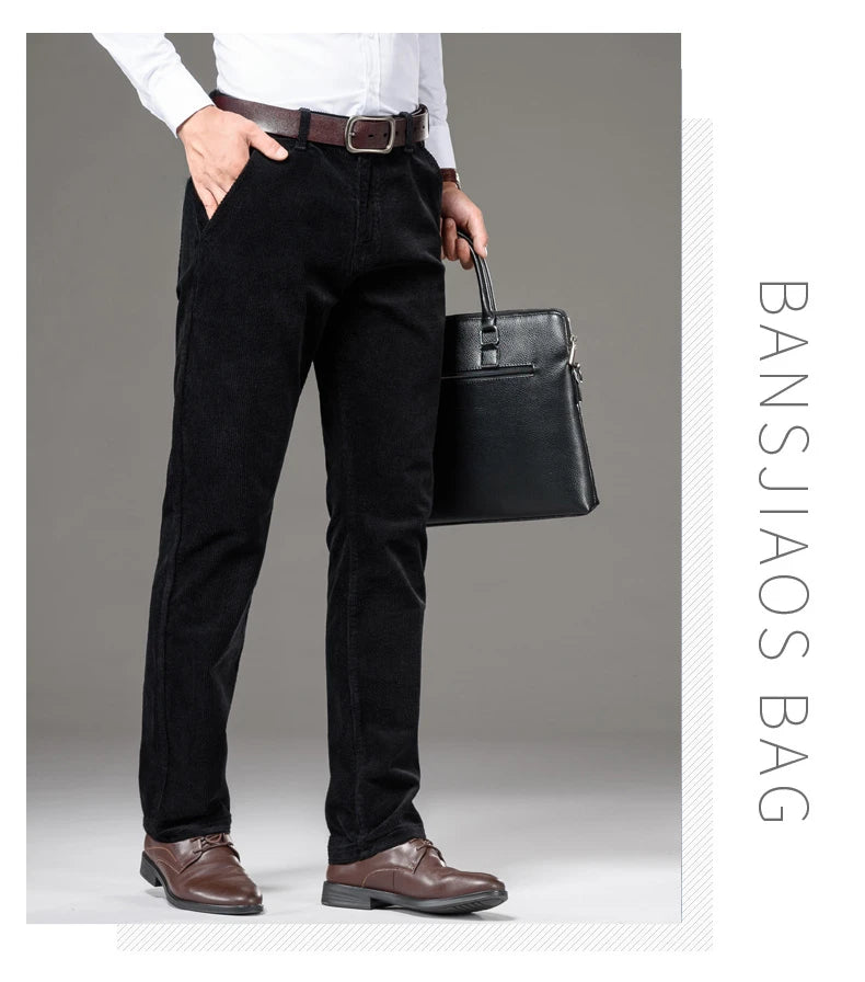 Corduroy Men's Business Casual Pants Fashion Comfortable Khaki Slim Straight Trousers Classic Male Brand Clothing Pants