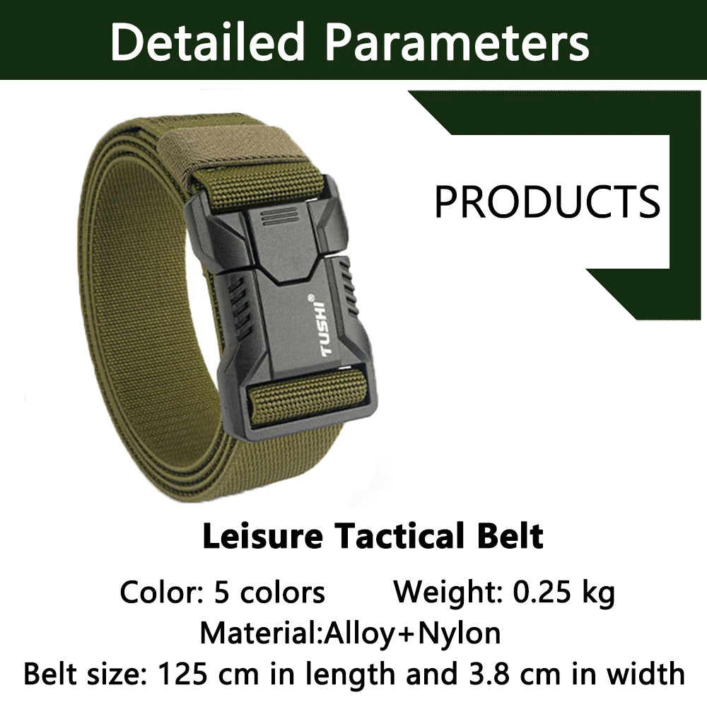 TUSHI Luxury Metal Quick Release Pluggable Buckle Belt For Men Durable Elastic Tactical Belts Cowboy Outdoor Stretch Work Belt