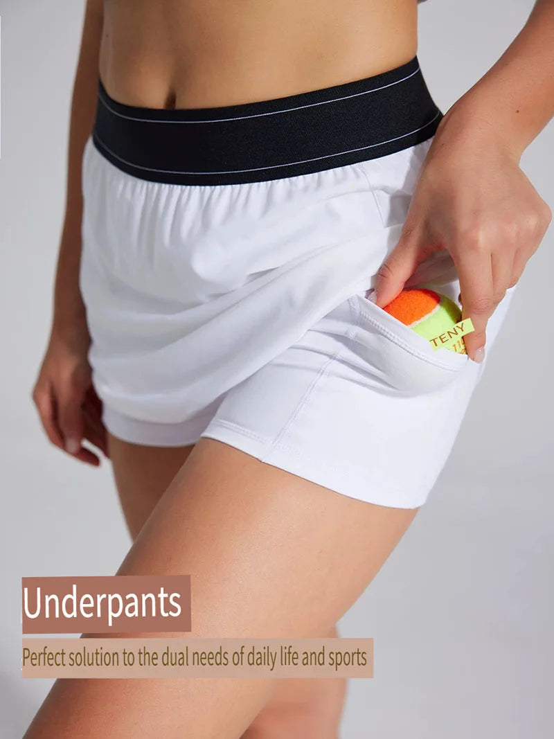 Women's Two Piece Sports Short Skirt Tennis Skirt High Waist Golf Skirt Running Yoga Skirt With Pockets Elegant Dresses
