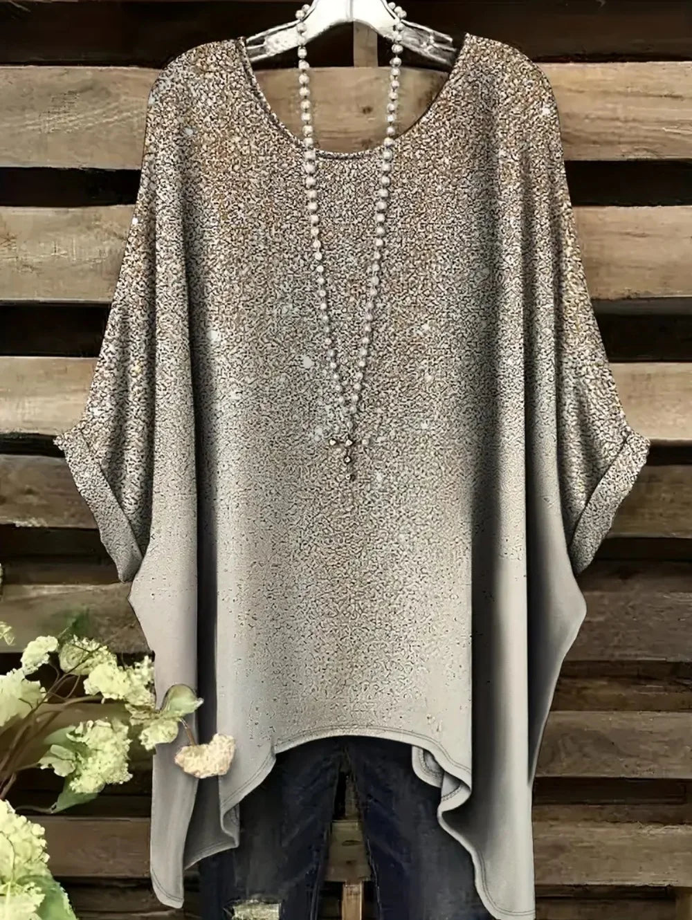 Women's T-Shirts Summer Gradient Sequin Graphics Tops O-Neck Female Vintage Clothing Floral Print Tees Loose Oversized T Shirts