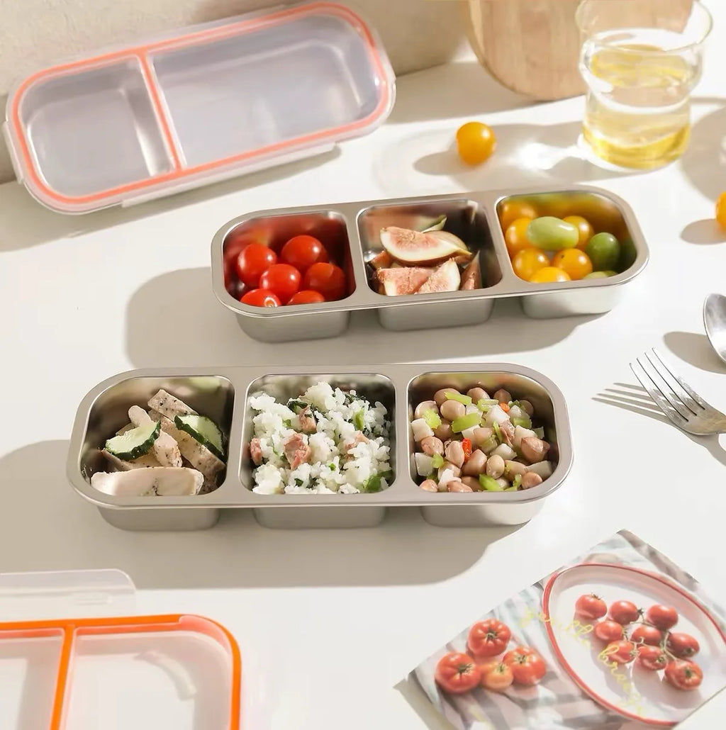 Stainless steel light food and fruit lunch box with compartments, sealed and fresh-keeping, weight loss, quantitative small lunc