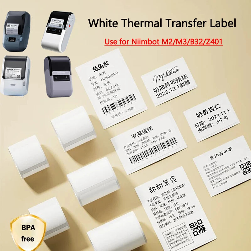 Niimbot M2/M3/B32/Z401 White Label Paper Self-adhesive Thermal Transfer Printing Waterproof Sticker for Niimbot M2/M3 Printer