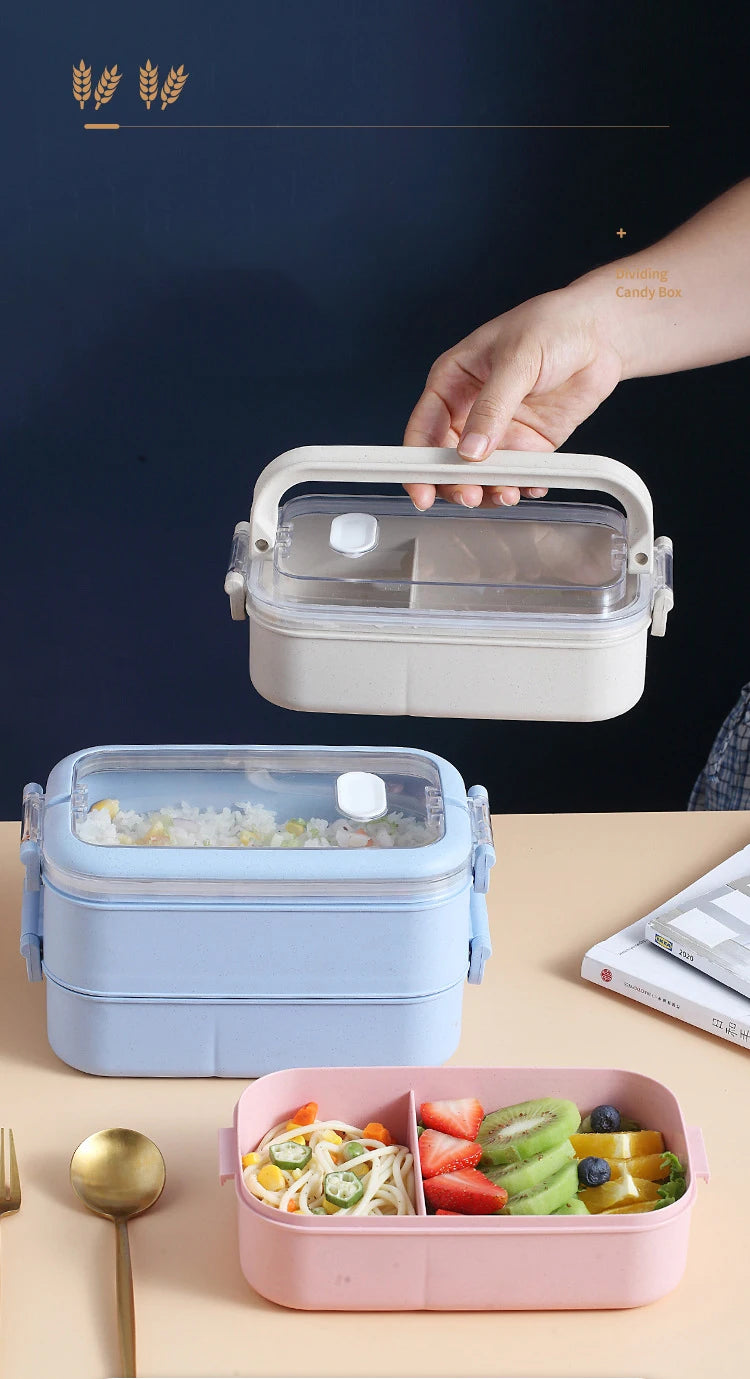 Kitchen Home Microwave Lunch Box Wheat Straw Dinnerware Food Storage Container Children Kids School Office Portable Bento Box