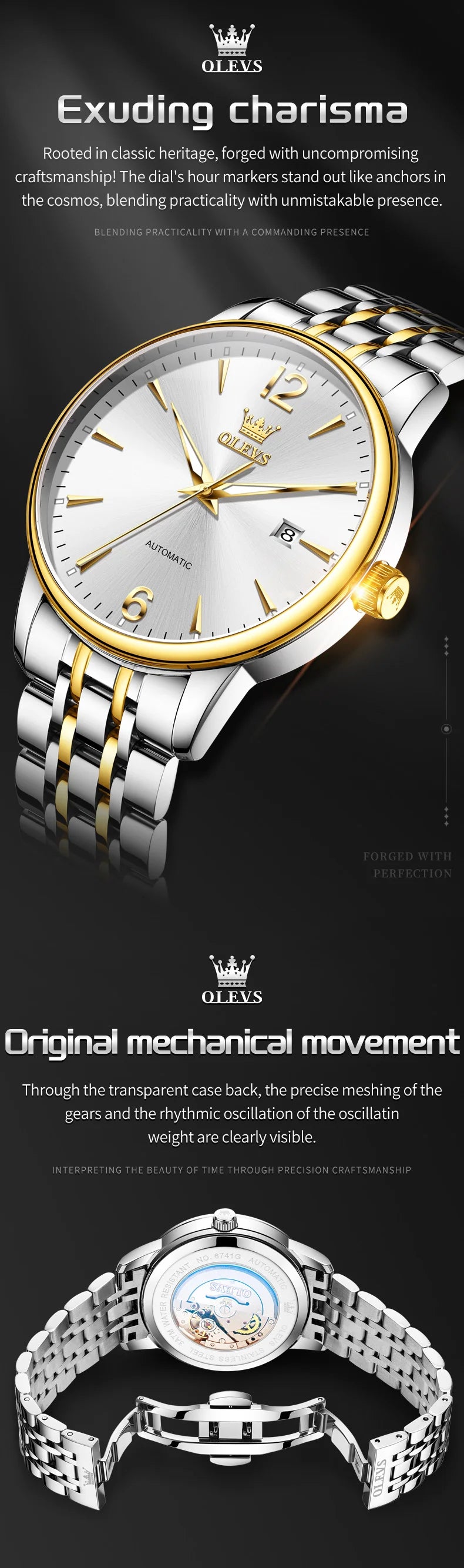 OLEVS 6741 Men Mechanical Watches 2025 New Luxury Automatic Watch Men Sapphire crystal Waterproof Moon Wrist Watch For Men