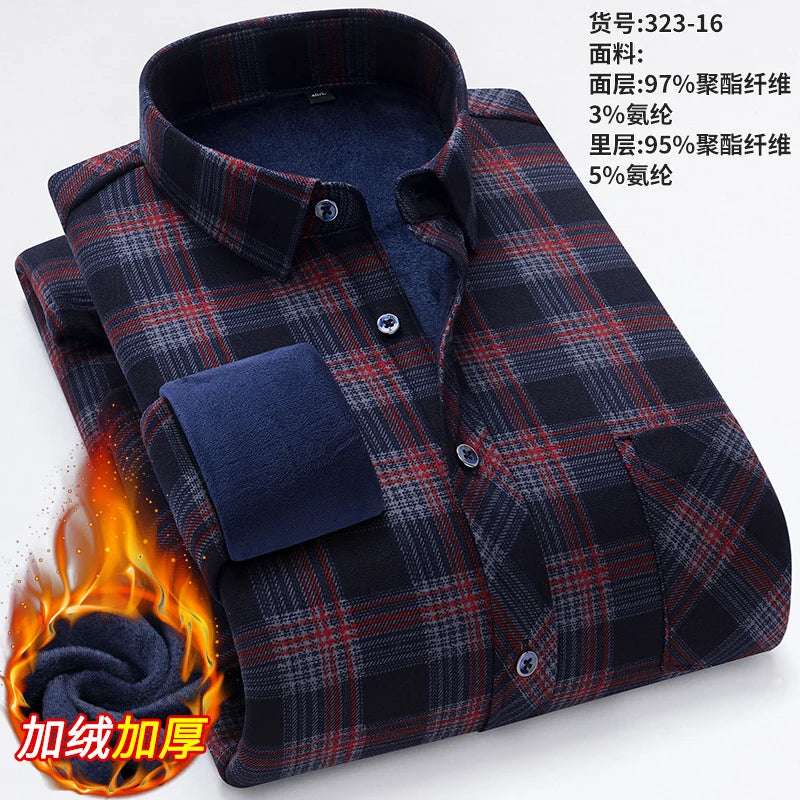 New Men's Autumn Winter Casual Long Sleeve Plaid Shirts Thick Warm Male Casual High Quality Soft Plus Size Business Check Shirts