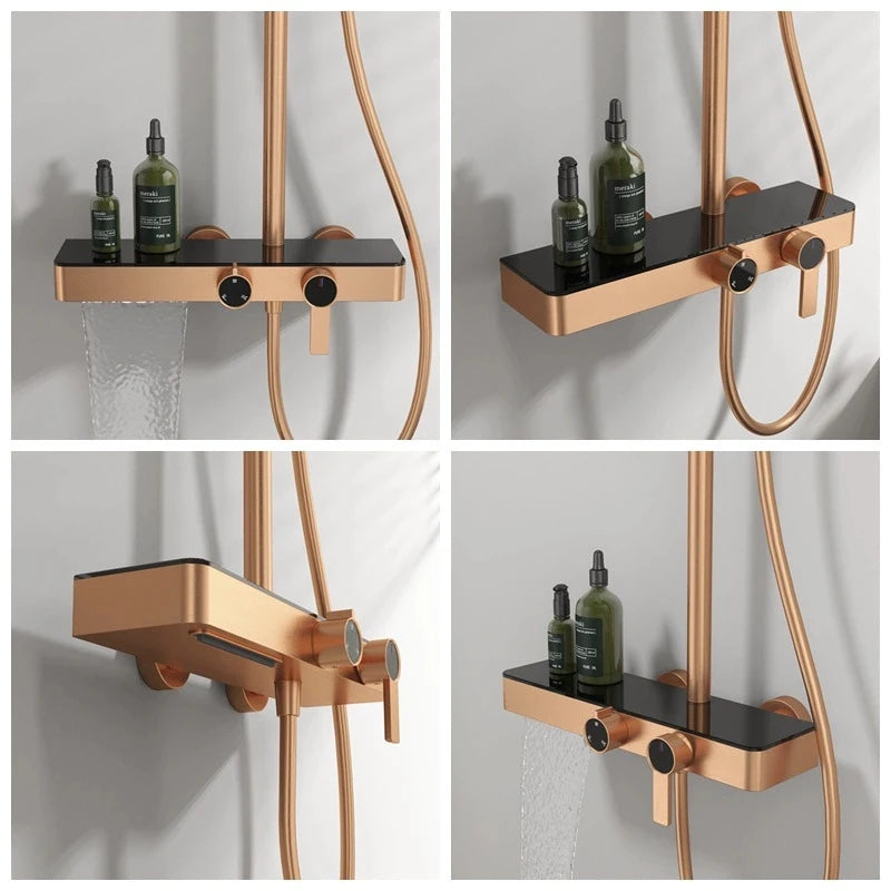 Orange Piano Bathroom Shower Set Waterfall Bathroom Mixer Faucets Rainfall Shower Head Hot Cold Piano Bathroom Shower System