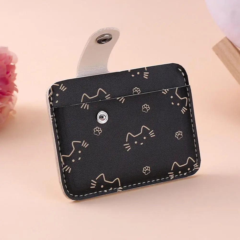 Cute Cat Print Card Holder Wallet for Women Girls Fashion PU Leather Money Bags Mini Slim Coin Purse Portable Daily Gift