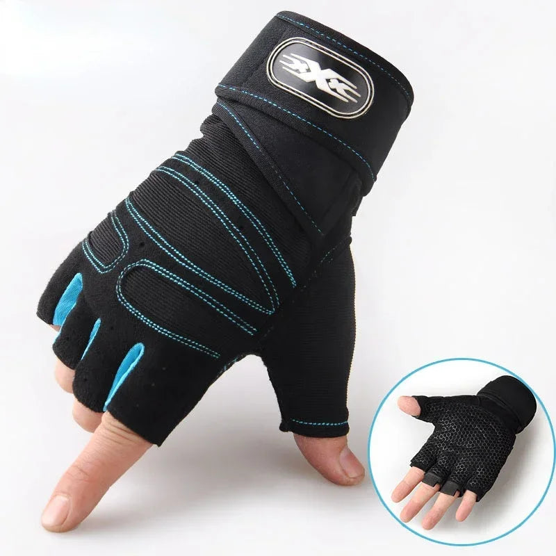 Men Gym Gloves Weightlifting Bodybuilding Training Fitness Fingerless Gloves Half Finger Cycling Gloves Non-Slip Wrist Support