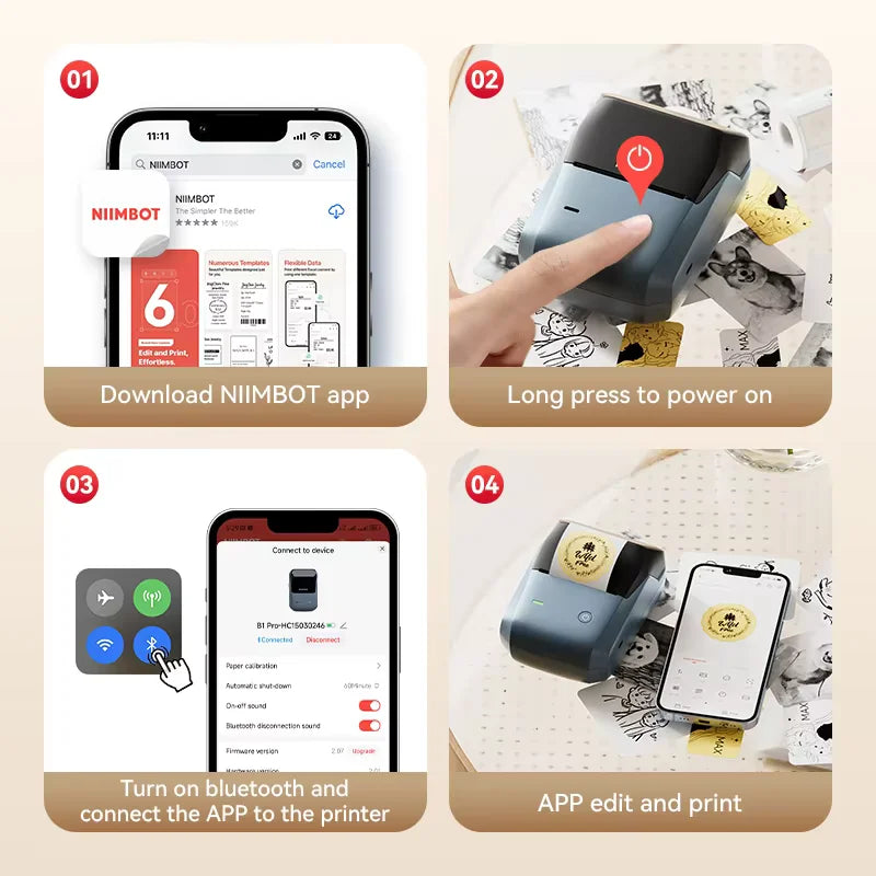 300dpi Portable Niimbot B1 PRO Wireless Label Printer Adhesive Sticker Labeling Machine DIY 20-50mm Labels Maker for Office Home