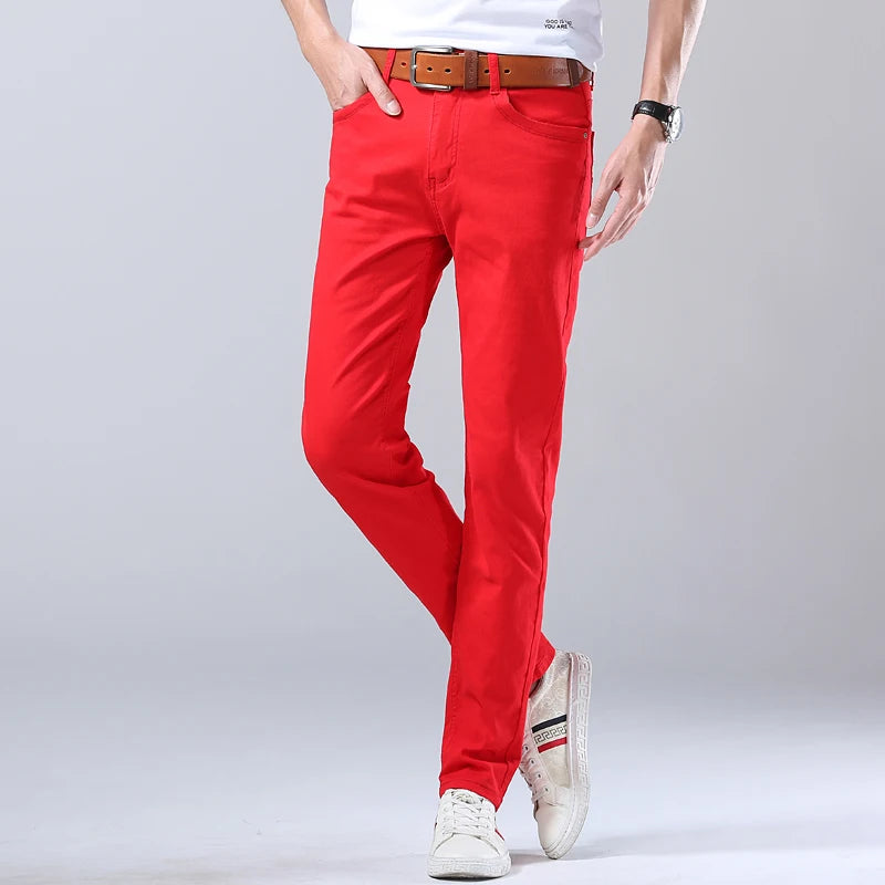 Men's Classic Denim Pants 2022 New Fashion Casual Straight Stretch Slim Fit Jeans High Quality Cotton Colorful Brand Pants
