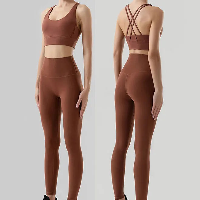 Women's 2 Piece Sports Set - High Waist Booty-Lifting Leggings with Back Pocket & Sports Bra Yoga/Gym/Running Workout Outfit