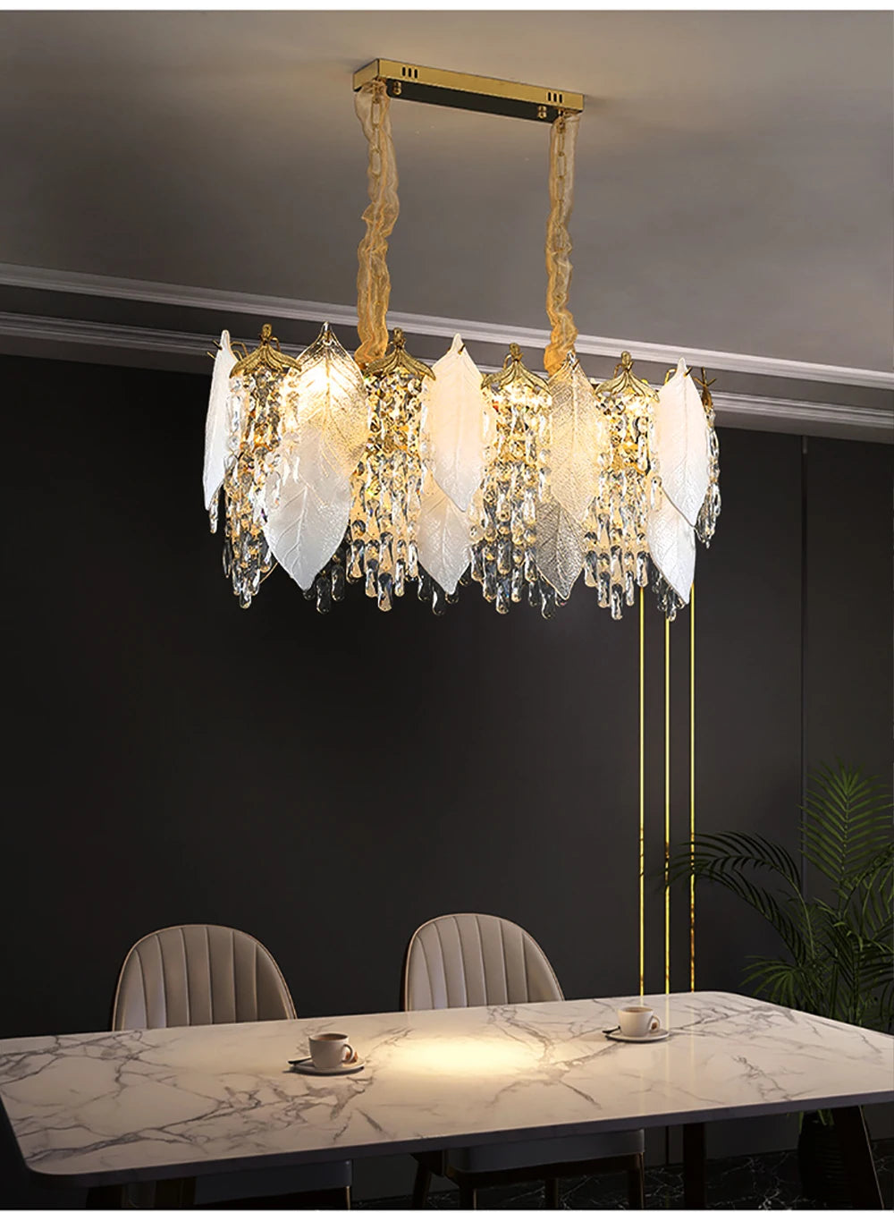 Luxury Porcelain Glass Leaves Chandelier Modern Crystal Hanging Lamps Home Decor Lighting Lustre Villa Living Room Pendant Light