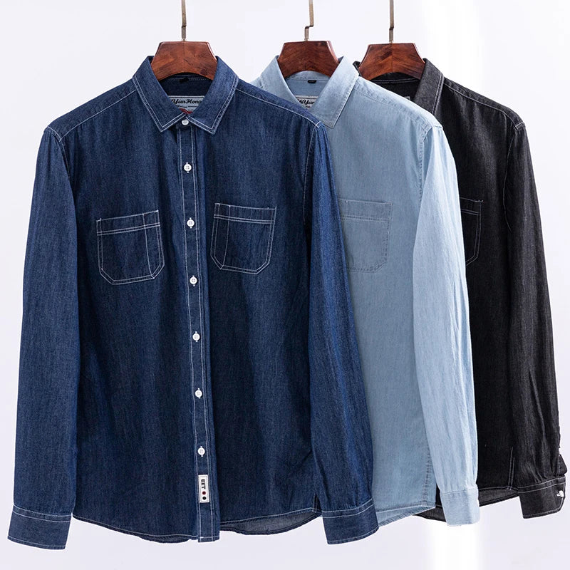 2025 Denim Pure Cotton  Long-Sleeve With Pocket Design Shirt Classic  Fashion Embroider Comfortable Clothes